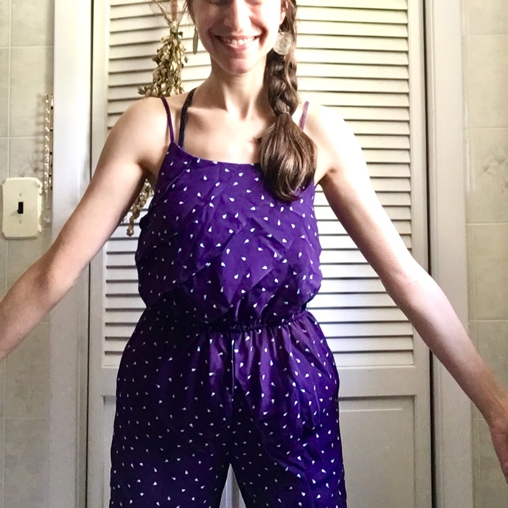 {Vintage 80's} Mini Strap Sheer Purple Jumpsuit - Picture 2 of 8